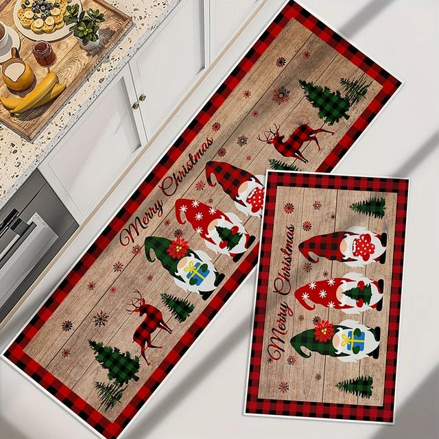 VIKAMA Weihnachtliche Bodenmatte mit Zwerg und Schneemann für Küche, Eingangsbereich und Wohnzimmer - Bild 1