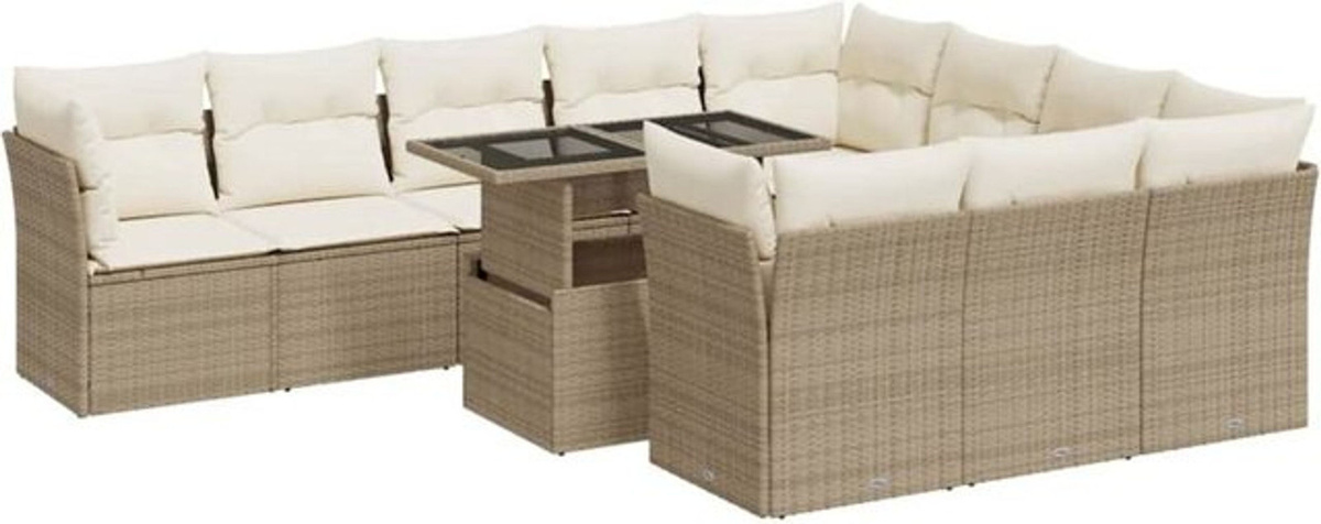 Vidaxl 11-tlg. Garten-Sofagarnitur aus Polyrattan mit Kissen in Beige und Weiß - Bild 1