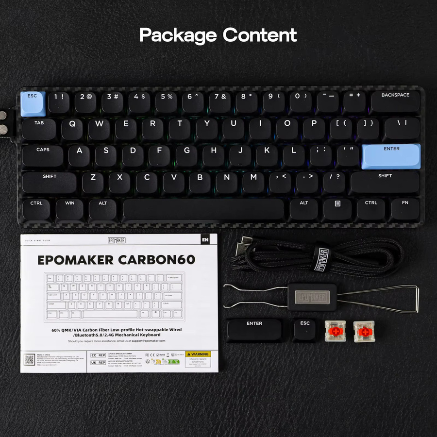 EPOMAKER Carbon60 Mechanische Tastatur 60 % mit Kohlefasergehäuse in Schwarz, QMK/VIA Unterstützung, Bluetooth 5.0, 2,4 GHz und USB-C Verbindung, ANSI Layout - Bild 5