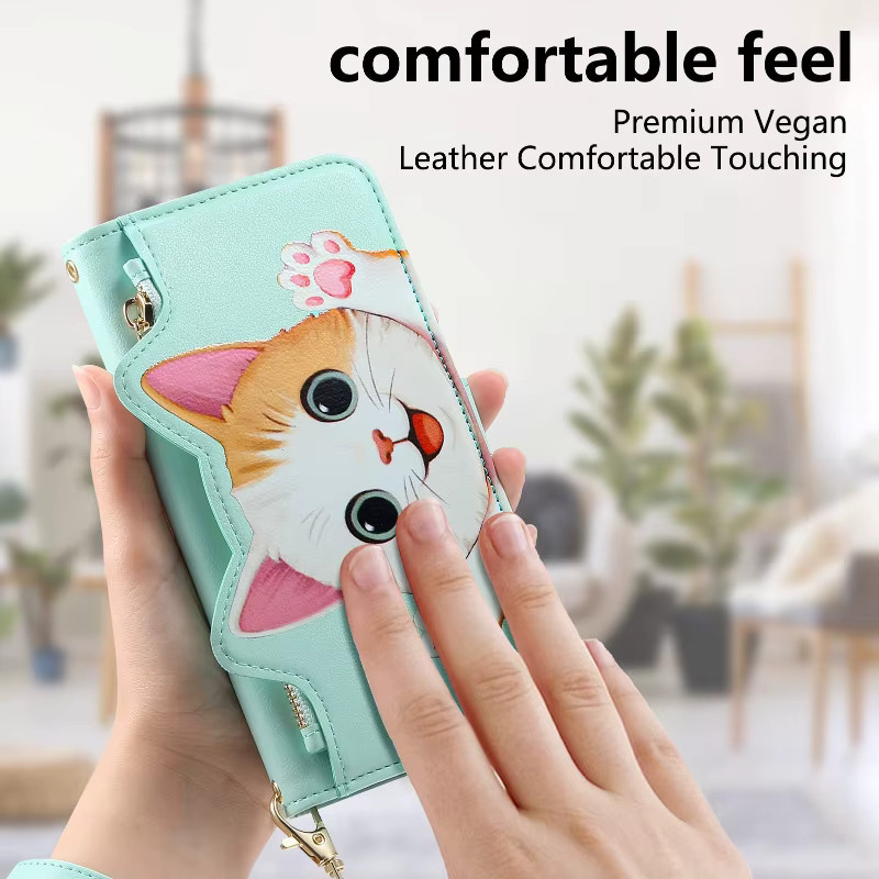 Niedrige Katzen-Lederhülle mit Kartenhalter als Crossbody Wallet für Samsung Galaxy S27 S26 S25 S24 S23 Plus Ultra FE Edge in Blau - Bild 5