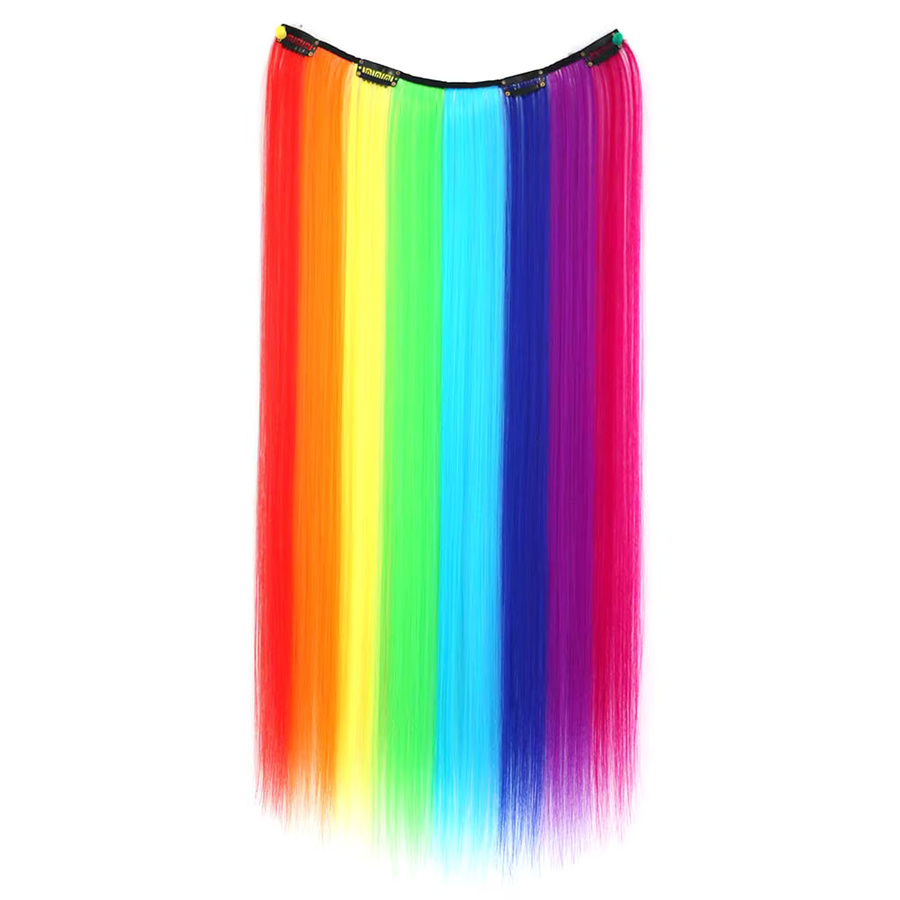 Refeeny Clip-in-Haarverlängerungen, synthetisch, Regenbogen, 22" - Bild 7