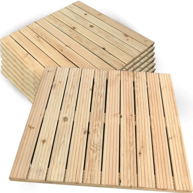 DELUKE Holzfliese aus Kiefernholz in Braun, geriffelt, B/T: 95 x 95 cm, inklusive Unterkonstruktion für Terrasse und Balkon - Bild 1