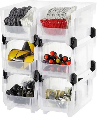 VEVOR Stapelboxen 6er-Pack Sichtlagerboxen transparent B/T/H: 37,7 x 21,5 x 18,0 cm - Bild 1