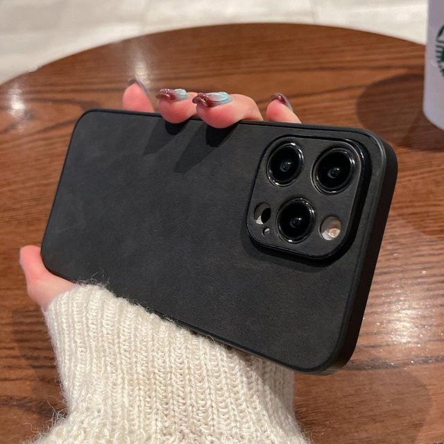 Stoßfeste Wildleder-Schutzhülle von Yiran Bag für iPhone 15 Pro bis iPhone 7 in Schwarz - Bild 1