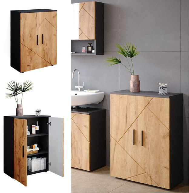 Vicco Badschrank Irma Midischrank mit 2 Türen in Anthrazit und Goldkraft Eiche, B/H: 60 x 81 cm - Bild 1
