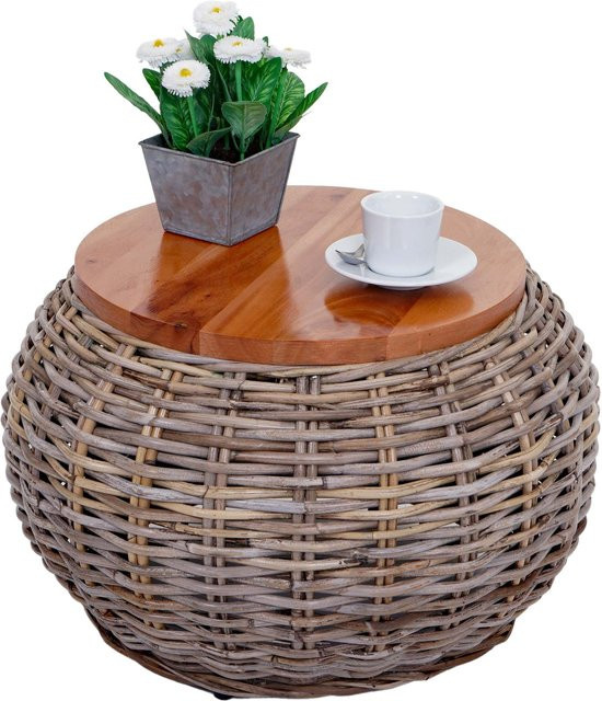 MCW Beistelltisch M30 aus echtem Kubu Rattan in Natur, rund, B/T/H: 33 x 49 x 49 cm - Bild 1