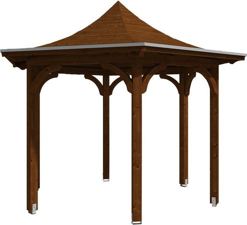 Skan Holz Pavillon Versailles aus Leimholz mit Zeltdach in Nussbaum Braun, B/H/T: 418 x 332 x 360 cm - Bild 3