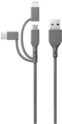 GP USB-Ladekabel 3-in-1 mit USB-A, Lightning, Micro-USB und USB-C Stecker, Grau, Länge: 1,00 m - Bild 1