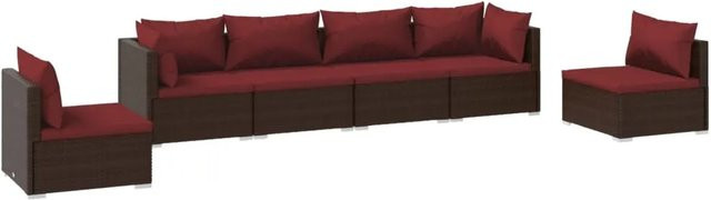vidaXL 6-tlg Garten-Lounge-Set in L-Form aus Poly Rattan mit Kissen in Braun und Rot - Bild 1