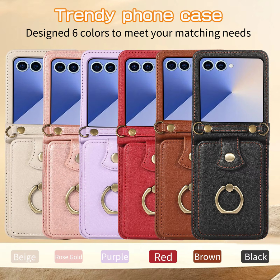 Leder Umhängetasche mit Fingerringhalter und Kartenfach als Handyhülle für Samsung Galaxy Z Flip 7 6 5 4 3 FE in Purple - Bild 6