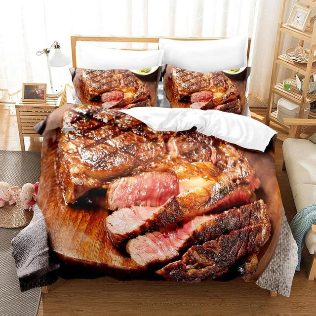 Bettwäscheset Rindersteak mit 3D-Druck von Your Warm Home, braun, Material: Mikrofaser, B/H: 200 x 200 cm - Bild 1