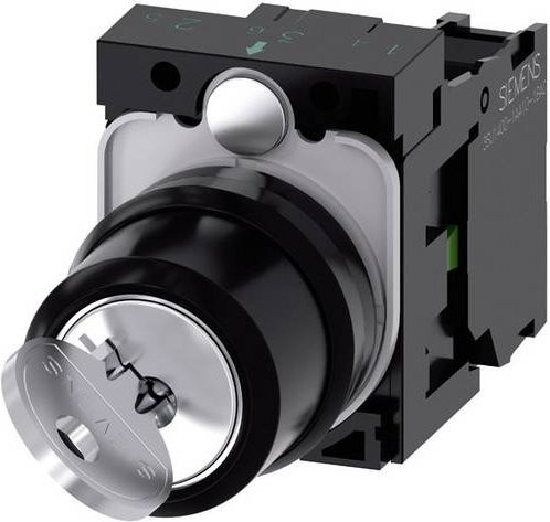Siemens SIRIUS ACT Schlüsselschalter mit 90 Grad Schlüsselentriegelung, Frontring aus Kunststoff in Schwarz und Grau, 3SU1100-4BF11-1BA0 - Bild 1
