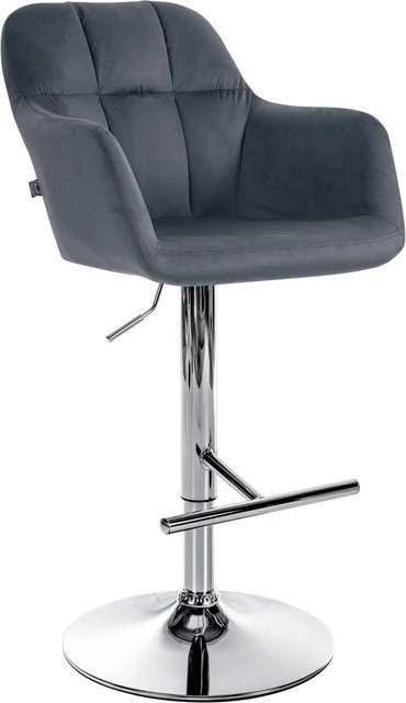 DELUKE Barhocker TUBEL in Dunkelgrau mit Samtbezug und silbernem Fuß, höhenverstellbar, drehbar mit Lehne, B/T/H: 57 x 59 x 97 cm - Bild 1