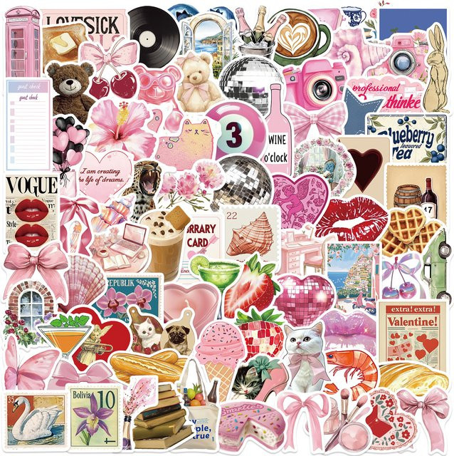 Rosa Y2K Mädchen Cartoon Aufkleber, 100-teiliges Set, PVC, für Erwachsene - Bild 1
