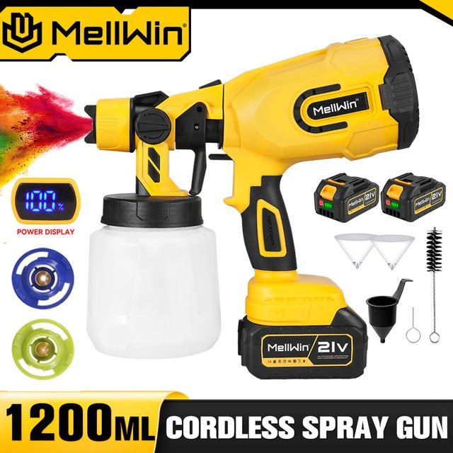 MELLWIN Akkubetriebene Elektrische Farbspritzpistole Gelb für Makita 18V LXT mit 1200ml Behälter - Bild 1