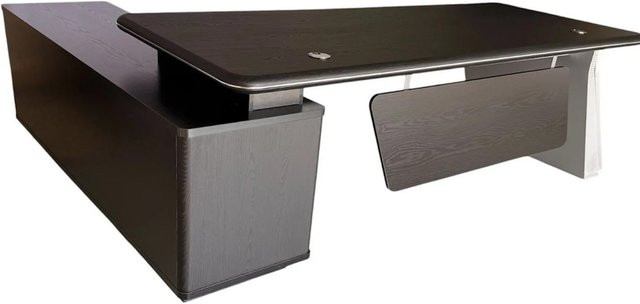 Jet-Line Chef Eckschreibtisch Porto in Schwarz mit Sideboard und Holzoptik, B/T/H: 220 x 180 x 78 cm - Bild 1