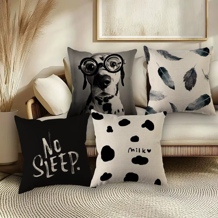 Geometrischer Kissenbezug mit Porträt-Design in Schwarz und Weiß für Sofa, Büro oder Auto - Bild 2