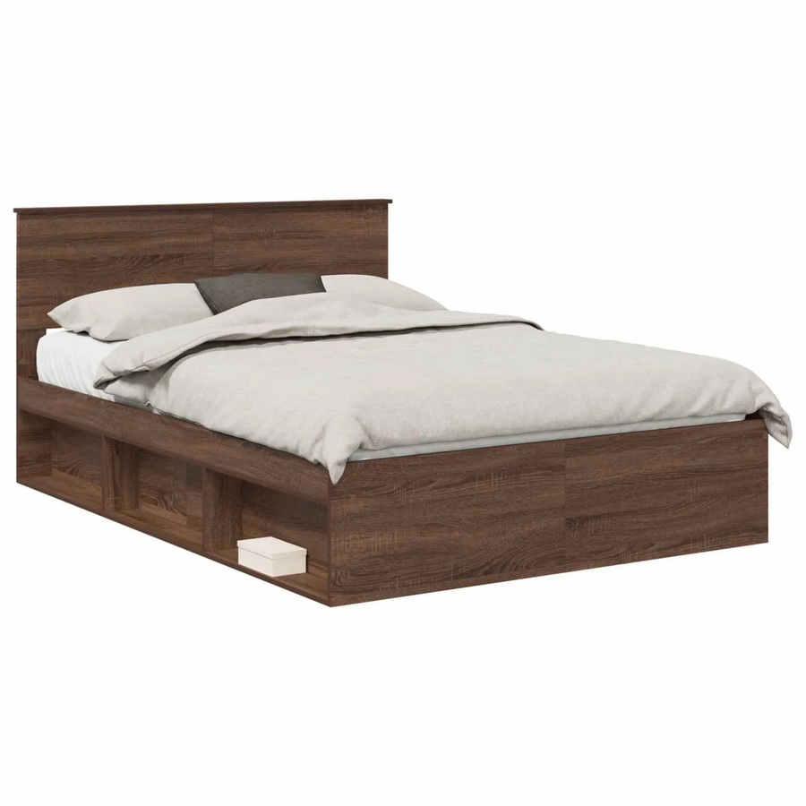 vidaXL Bettrahmen in Eiche Braun aus Holzwerkstoff, B/T/H: 140 x 200 x 90 cm - Bild 2