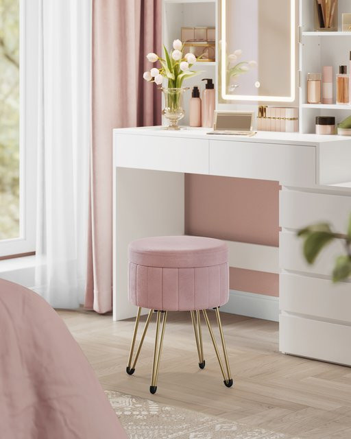 Songmics Hocker aus Samt in Pink mit Metallbeinen für Wohnzimmer, Schlafzimmer oder Ankleidezimmer - Bild 1