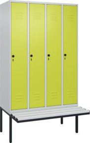 C+P Spind Classic PLUS Garderobenschrank mit Sitzbank, 4 Abteile, Lichtgrau, B/T/H: 212 x 120 x 81,5 cm - Bild 1