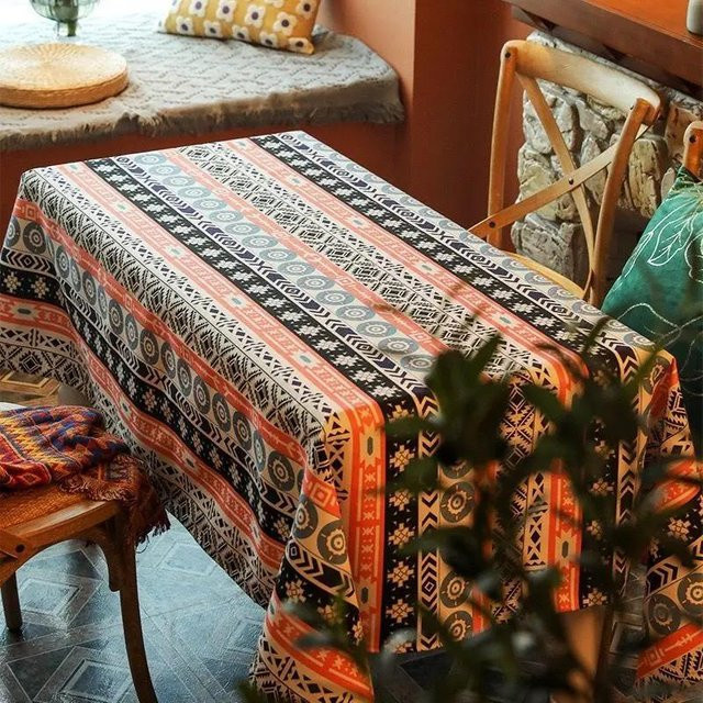 Wasserdichte und ölbeständige Tischdecke im Boho-Stil von Binchi Outdoor Equipment, rechteckig, gestreift, mehrfarbig, B/T: 65 x 65 cm - Bild 1