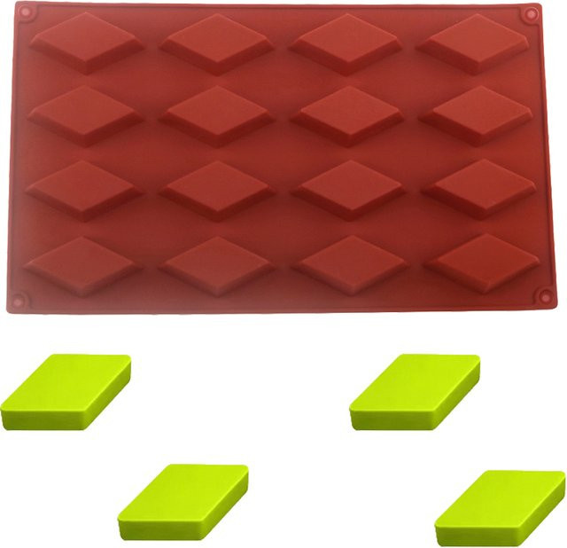 Meibum Silikonform für Mousse und Schokolade in Rot mit 16 quadratischen Diamantformen - Bild 1