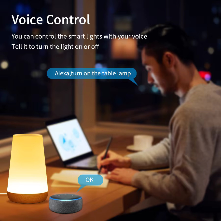 GGBEE Tuya WiFi Smart Tischlampe mit RGB-Farben, dimmbar und Touch-Steuerung, kompatibel mit Alexa und Google Assistant, Multicolor, Holz-Design - Bild 2