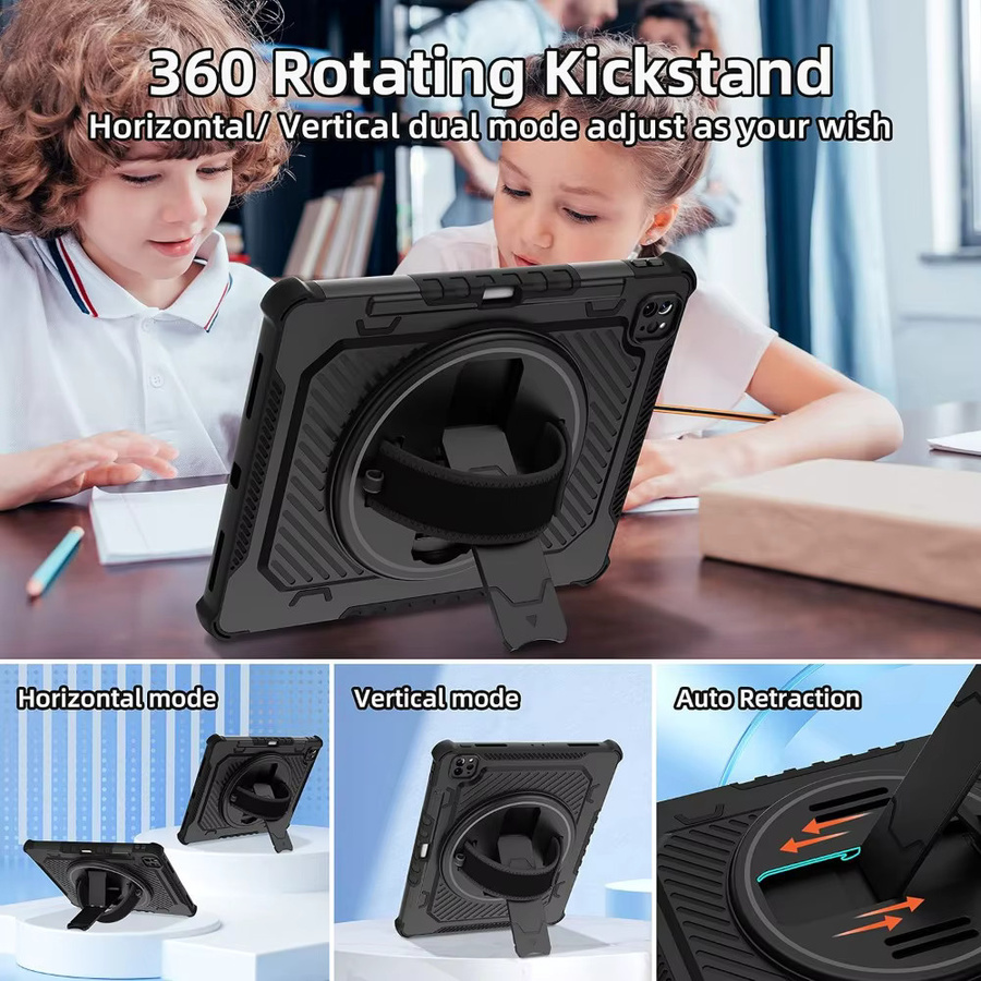 Greliana Schutzhülle für iPad mit 360 Grad Kickstand, Handgriff und Stifthalter in Schwarz oder Grau - Bild 3