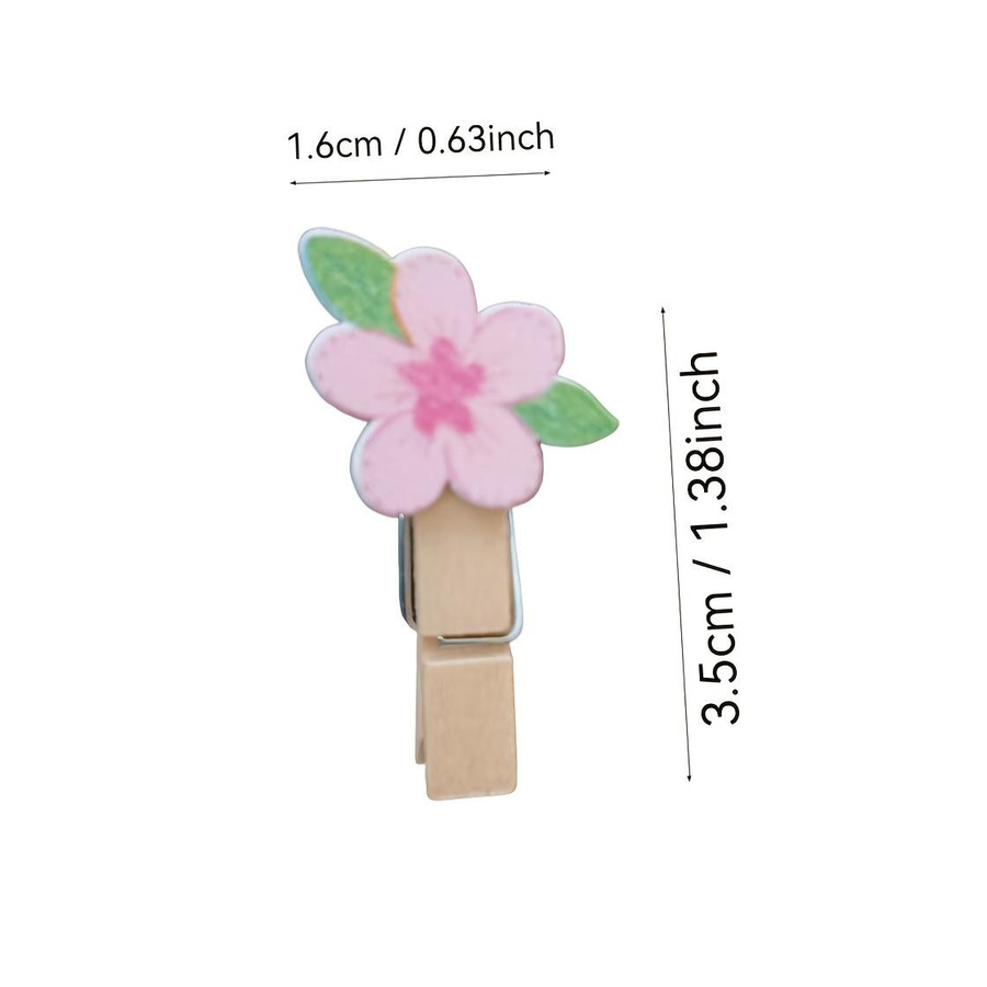 XYNN 2er-Pack dekorative Holzwäscheklammern mit rosa Blumenmuster in Mahagoni-Finish - Bild 2