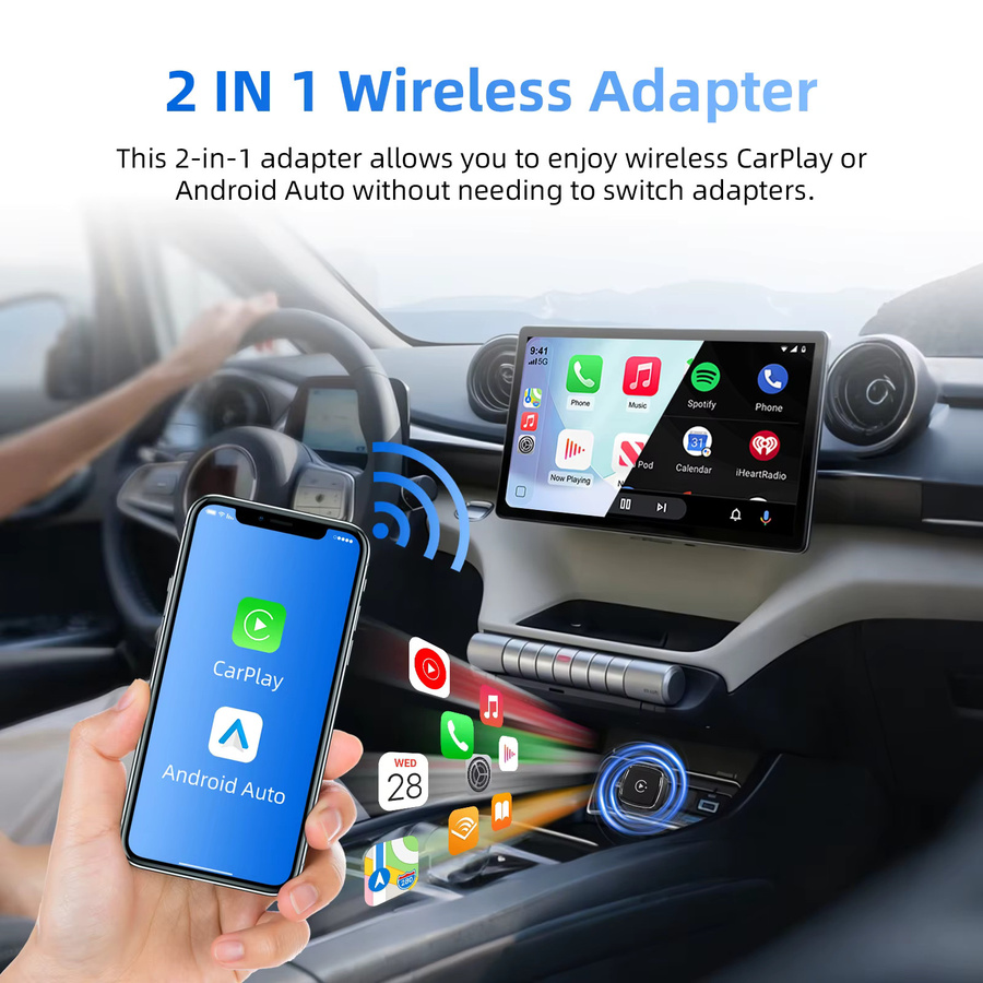 Ezonetronics Wireless CarPlay und Android Auto Adapter 2 in 1 für USB-C Fahrzeuge, Schwarz - Bild 2