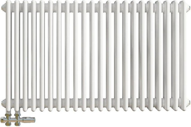 Duschparadies Traditioneller Heizkörper in Gusseisen-Optik mit 3 Säulen, Weiß, B: 60,0 cm, H: 101,0 cm, 1554W für Warmwasserbetrieb - Bild 1
