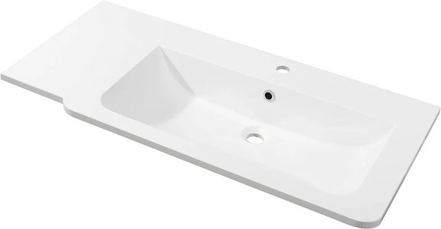 Fackelmann Marmor-Waschbecken Luxor Weiß, B/H/T: 100 x 14,2 x 48,5 cm, rechts - Bild 1