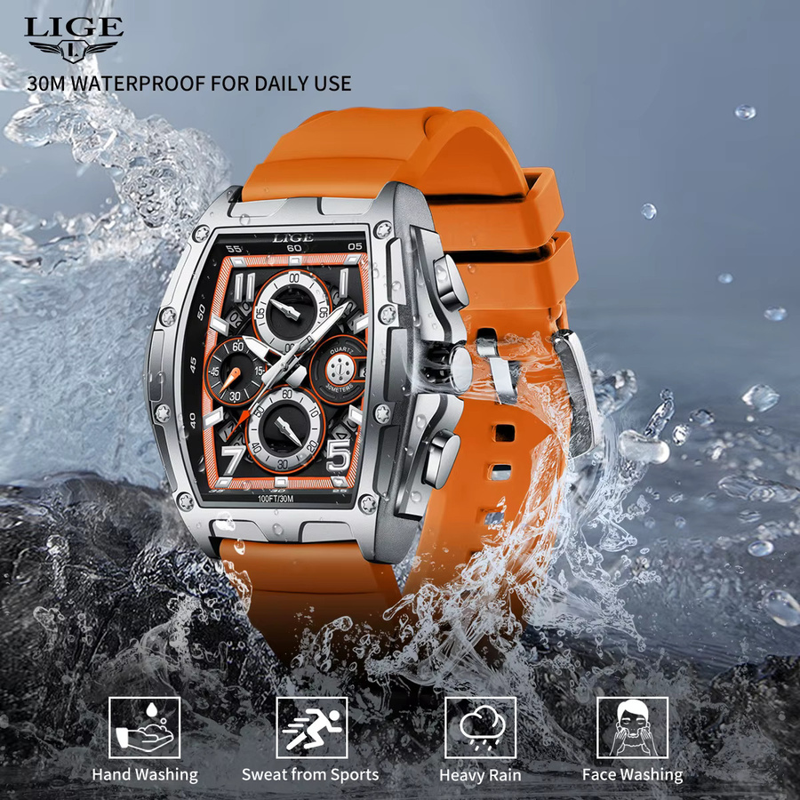 LIGE Armbanduhr Quarz, Silikon, Schwarz, Herren - Bild 3
