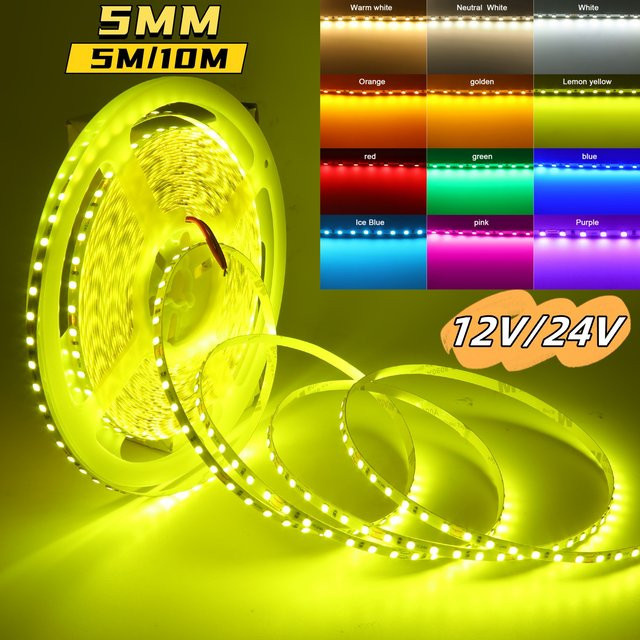 GAHADA LED-Streifen SMD 2835 mit 120 LEDs/m, flexibles Lichtband in Warmweiß und Gelb, 5m oder 10m Rollen, ultradünn 5mm Breite - Bild 1