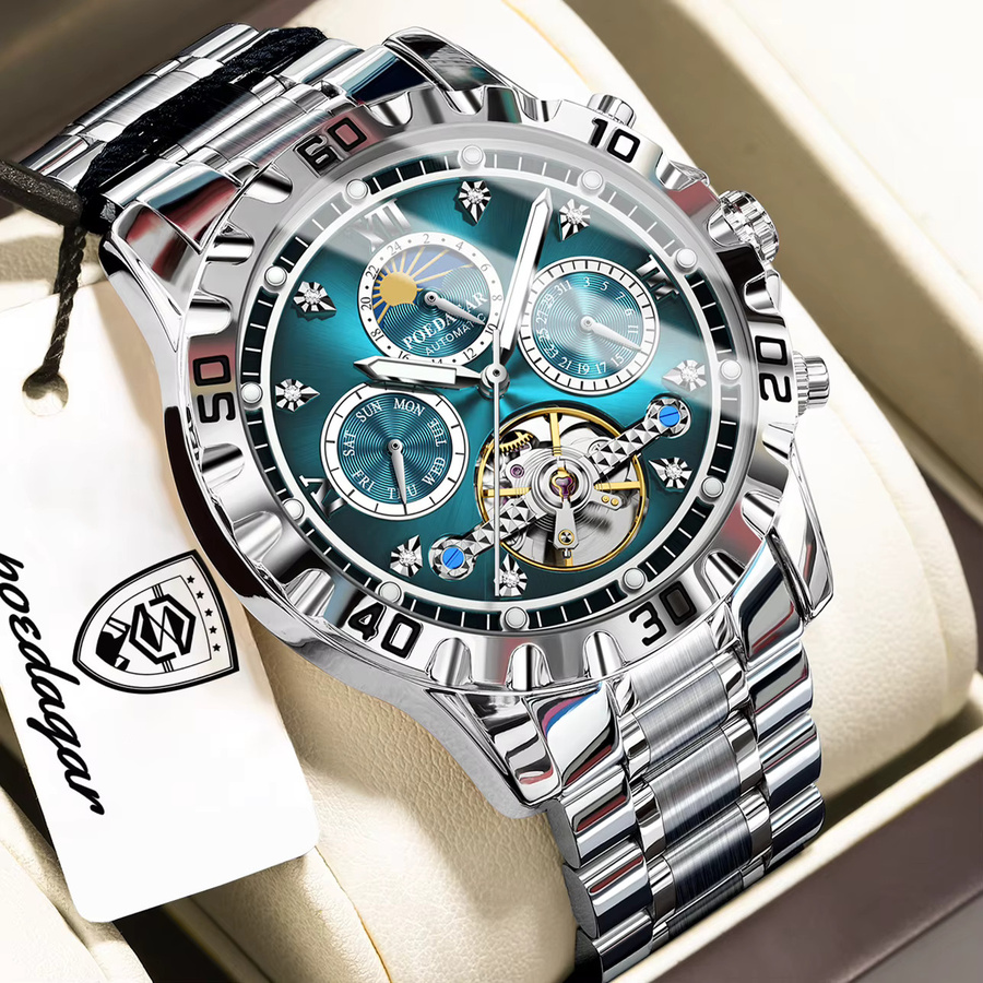 POEDAGAR Armbanduhr Automatik, Edelstahl, Blau, Herren - Bild 2