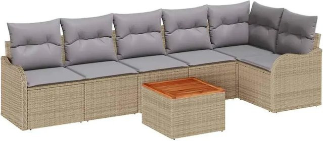 7-tlg. vidaXL Garten-Sofa-Set aus Poly-Rattan in Beige mit Polsterung - Bild 1