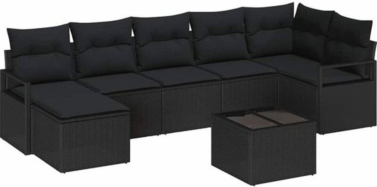 vidaXL Loungemöbel Sofa Set aus Polyrattan mit Kissen und Speicherfunktion in Schwarz, 8-teilig - Bild 1