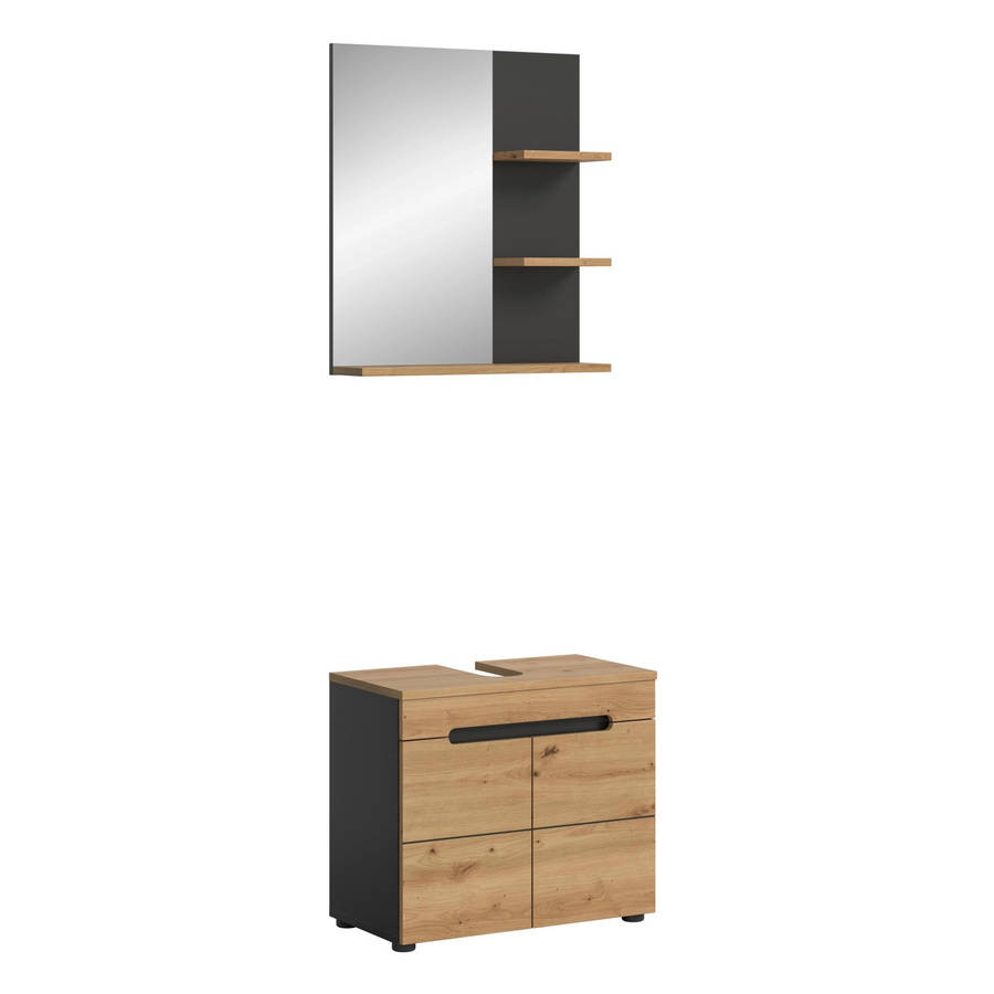 Badkombination Canu von xonox.home in Basalt Eiche Artisan Nachbildung und Grau, 2-teiliges Badezimmer-Set mit Waschtischunterschrank und Hochschrank, B/H/T: 63 x 193 x 34 cm - Bild 2