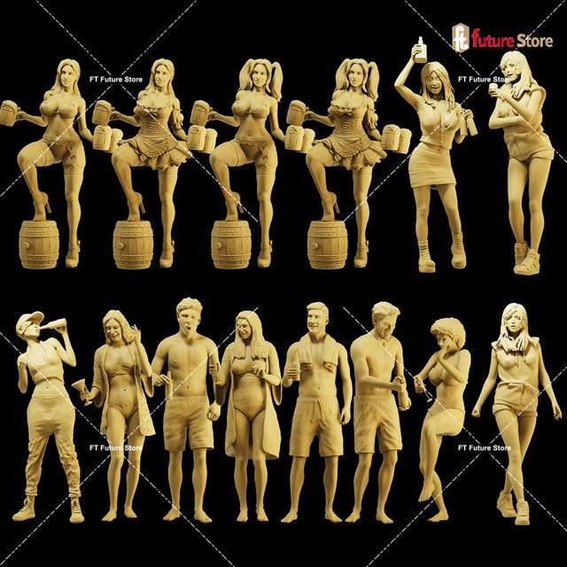 MAK Miniatur 3D Druck Figur Party Szene, Einzelfigur, Braun - Bild 1