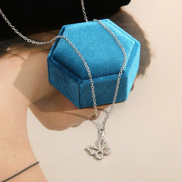 Halskette mit Schmetterlingsanhänger, Silber, Zirkonia, Damen - Bild 1
