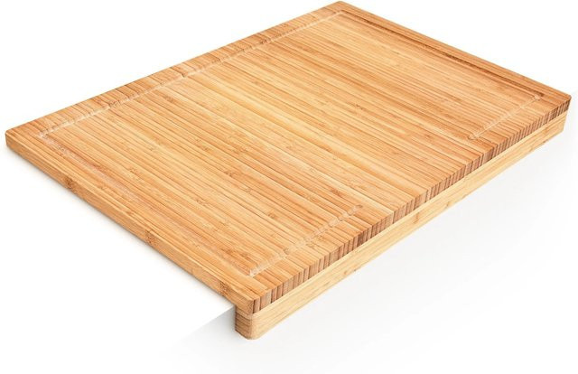 Relaxdays Tranchierbrett aus Bambus in Natur mit Saftrille und Anschlagkante, B/T/H: 56 x 38 x 5 cm - Bild 1