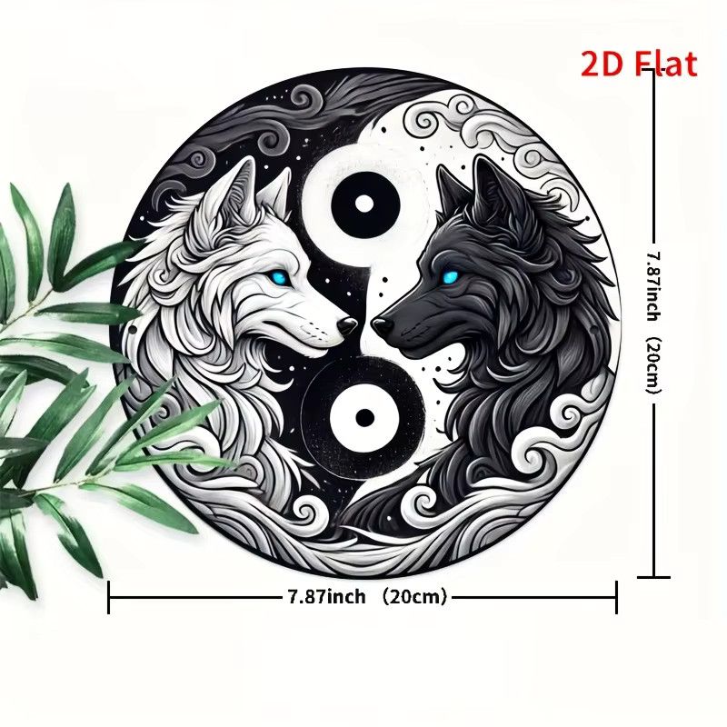 Potdemiel Yin Yang Harmony Wandkunst Eisenschild mit Wolf-Design in Schwarz-Weiß, Durchmesser: 20,3 cm - Bild 4