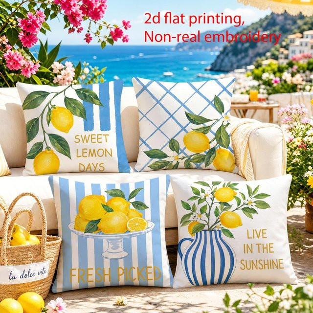 4er-Set Ciao Bella Kissenhüllen mit italienischem Streifenmuster in Blau und Weiß, B/B: 60 x 60 cm - Bild 1