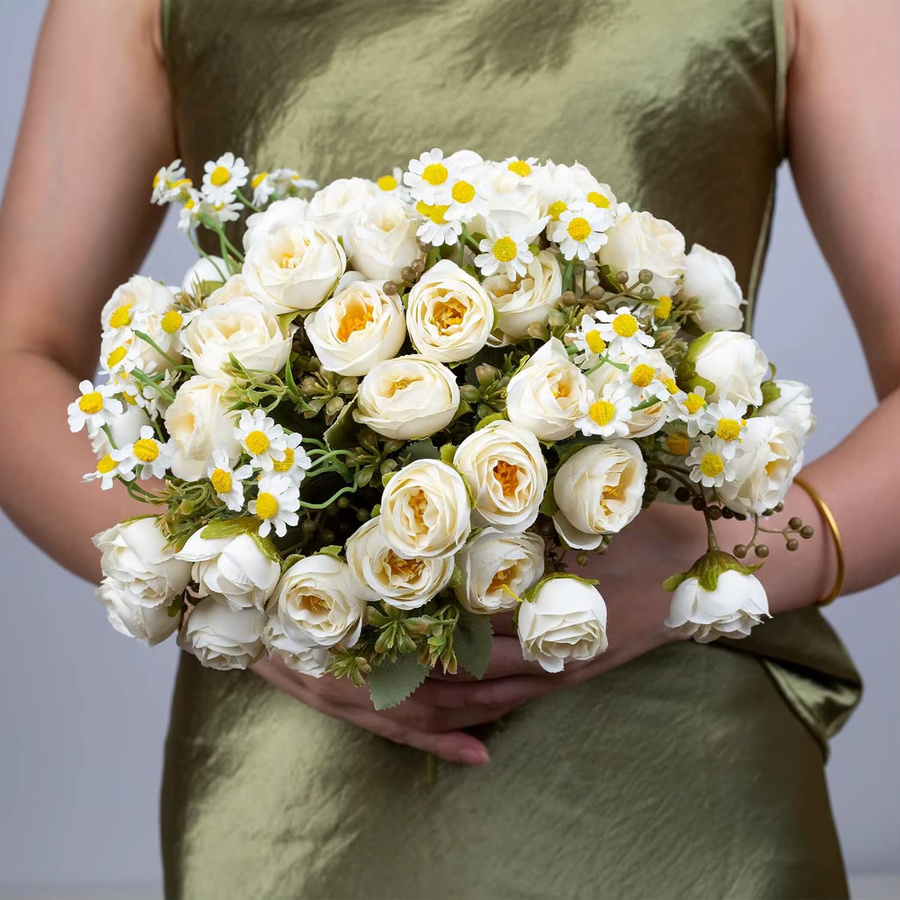 Simulierte Rosen und Gänseblümchen in Orange für deine DIY-Vase, ideale Dekoration für Hochzeit, Valentinstag und Frühling - Bild 2