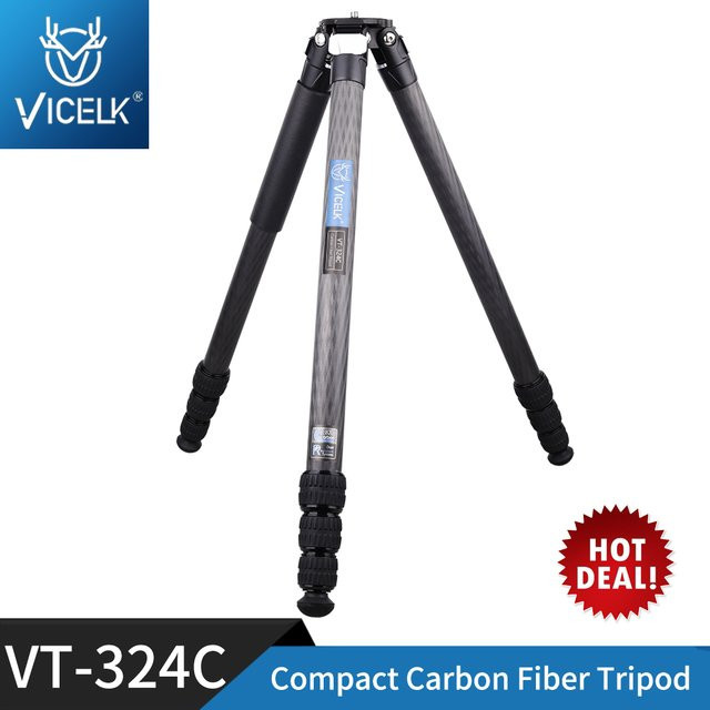 VICELK VT284C/VT-324C Kompaktes Kohlefaser-Reisestativ in Schwarz mit 158 cm Höhe und 25 kg Traglast für DSLR-Kameras - Bild 1