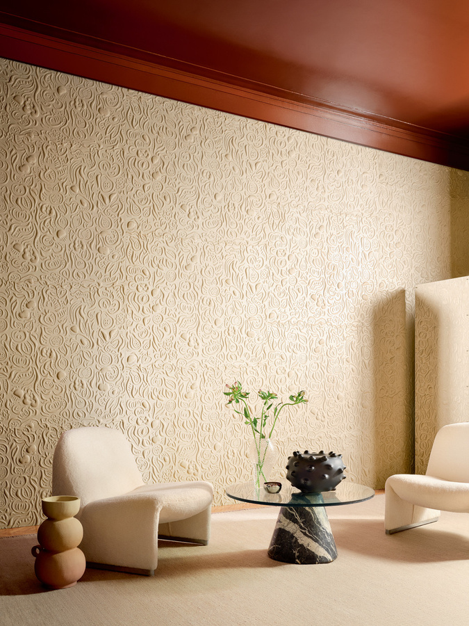 Élitis Tapete Mosaïque du Verger RM 1088 02 in Beige mit floralem und botanischem Design - Bild 1