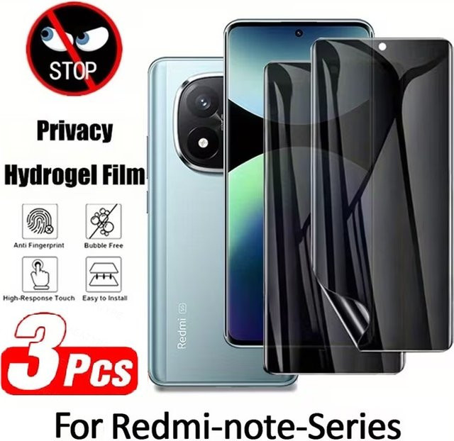3er-Pack Datenschutz-Hydrogel-Displayschutzfolie für Xiaomi Redmi Note 15 Pro 15R 5G sowie Note 14 13 5G und 13 Pro mit Unterstützung der Fingerabdruck-Entsperrung - Bild 1