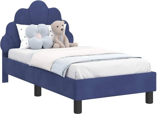 vidaXL Kinderbettgestell mit Kopfteil aus Samt in Blau, B/T: 70 x 140 cm - Bild 1