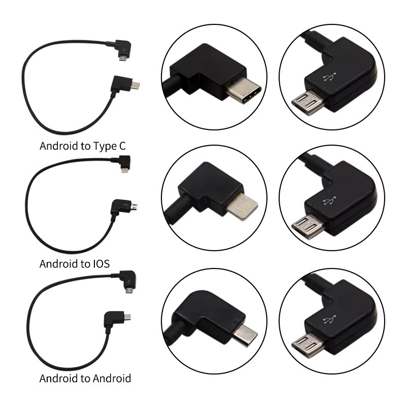 DJI Datenkabel Micro-USB auf Lightning oder USB-C für DJI Spark, Mavic Pro, Mavic Air, Mavic 2 und Mini SE in Schwarz - Bild 2