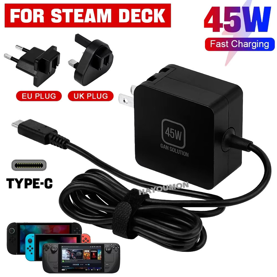 Ispoofer 45W Schnellladegerät in Schwarz für Nintendo Switch und Steam Deck mit EU/US/UK-Stecker - Bild 2
